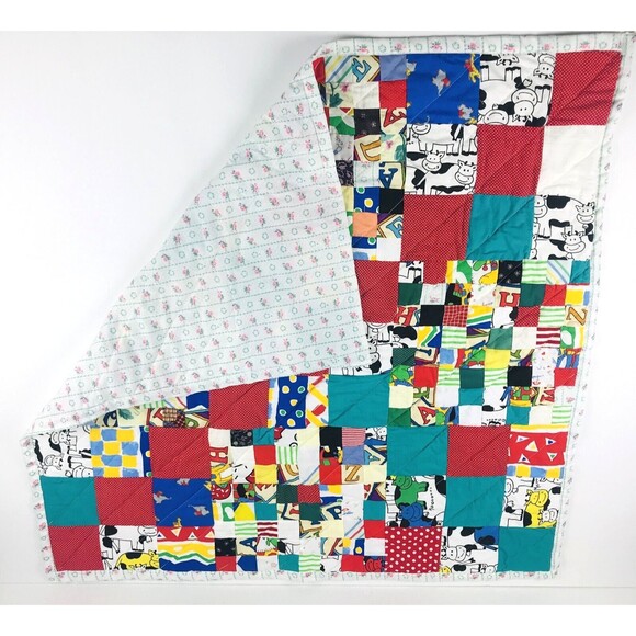 Patchwork Quilt Throw baby Toddler blanket colorful Cow designs  35in x 35in - Picture 4 of 9